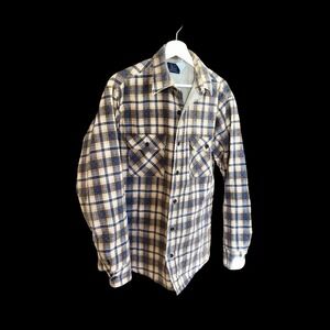Vintage 70's Sears Men's Plaid Flannel Lined Button Up Shirt Jacket Large Tall